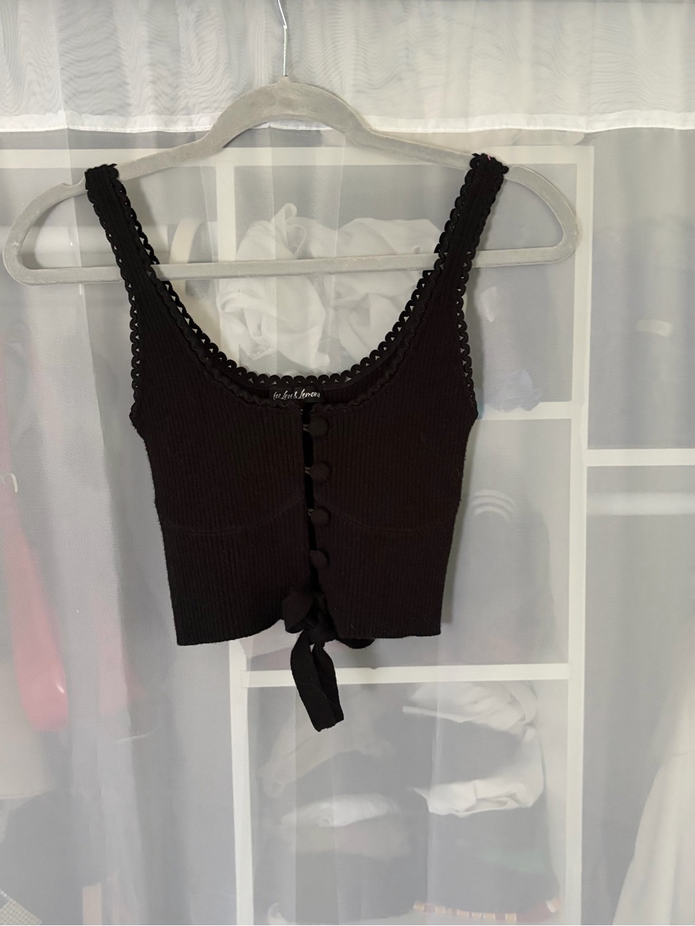 For Love & Lemons Dark Brown Ribbed Tie-Front Crop Top